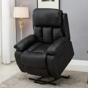 Chester Single Motor Electric Rise Recliner Bonded Leather Armchair Electric Lift Riser Chair (Black)