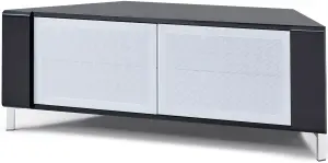 MDA Designs CORVUS Corner-Friendly Black Cabinet with White BeamThru Glass Doors for Flat Screen TVs up to 50"