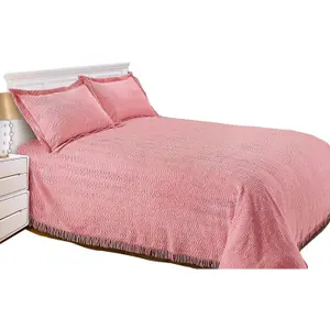 Just So Home Luxury Candlewick Bedspread Traditional Bed Throw Size Single Double & King (King, Pink)