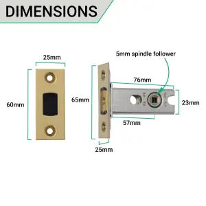 EAI Tubular Bathroom Deadbolt - 76mm Case - 57mm Backset - Polished Brass