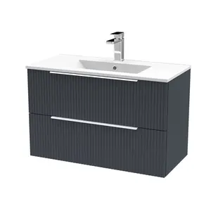 Fluted 805mm Wall Hung Single Vanity Unit Satin Anthracite