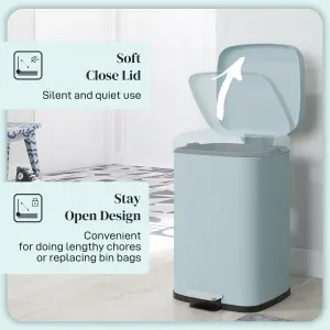 HOMCOM 20L Kitchen Pedal Bin, Metal Rubbish Bin with Soft-close Lid, Light Green