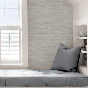 NuWallpaper NUS3340 Tibetan Grasscloth Silver Peel & Stick Wallpaper, Silver