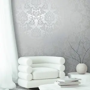 Galerie Industrial Effects White Giltter Floral Damask Wallpaper Roll