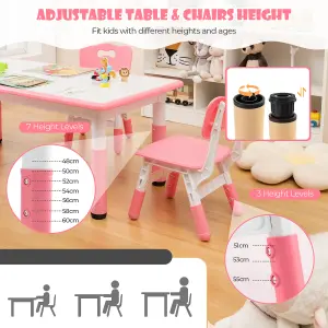 COSTWAY Kids Table and 4 Chairs Set Children Art Study Multi-Activity Table with 4 Seats