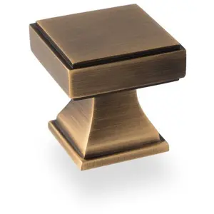 Chunky Square Cupboard Door Knob - 30mm - Antique Brass Kitchen Pull Handle