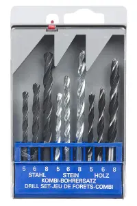 UK Drills 9 Pieces Mixed Drill Set 3 HSS 3 Masonry 3 Wood From 5mm to 8mm