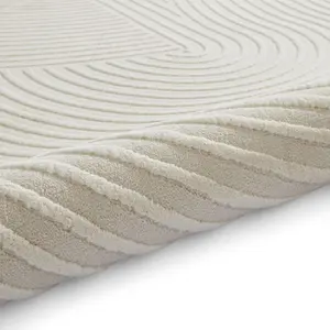 Cream Optical 3D Washable Abstract Modern Dining Room Bedroom & Living Room Rug-120cm X 170cm