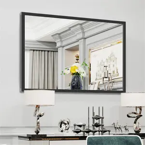 Liedson Metal Framed Wall Mounted Bathroom Mirror in Black 90cm x 60cm