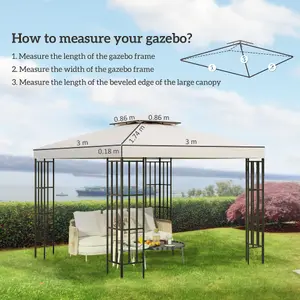 Outsunny 3(m) 2 Tier Garden Gazebo Top Cover Replacement Canopy Roof Cream White