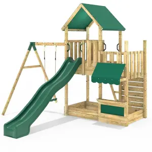 Rebo Modular Wooden Climbing Frame Adventure Playset - M3 plus Shop & Single Swing