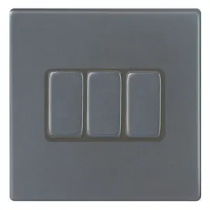 Hamilton G2 10A 3 Gang 2 Way Light Switch - Anthracite Grey with Grey Inserts