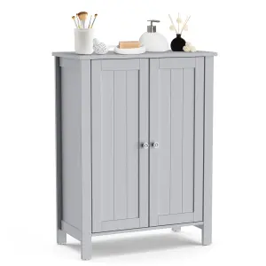 Costway 2-Tier Bathroom Free Standing Storage Cabinet Floor Cabinet W/ Double Door Storage Organiser