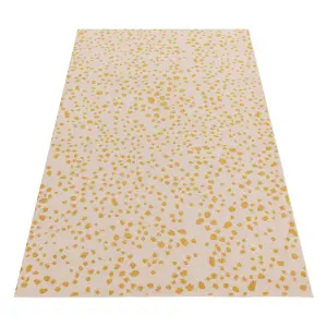 Yellow Dotted Modern Rug Easy to clean Dining Room-66 X 240cm (Runner)