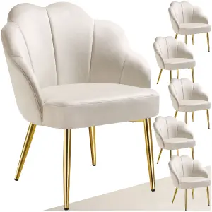 Accent Chair Hellen - velvet cover, padded, extra-wide shell-shaped backrest - cream/gold