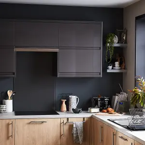 GoodHome Garcinia Gloss anthracite integrated handle Gloss anthracite Highline Cabinet door (W)600mm (H)715mm (T)19mm