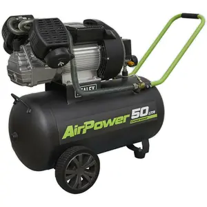 V-Twin Direct Drive Air Compressor - 50L Capacity Tank - 3hp Induction Motor