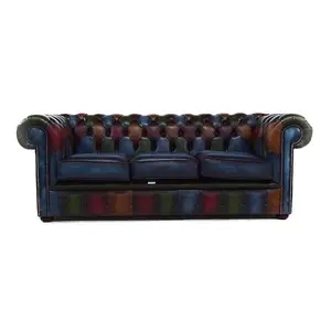 Chesterfield Handmade Patchwork 3 Seater Sofa Antique Real Leather In Classic Style