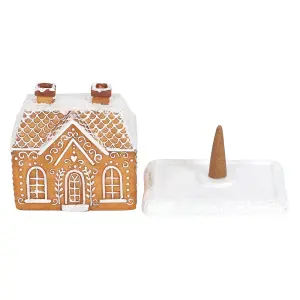 Something Different Gingerbread House Incense Cone Holder Brown/White (One Size)