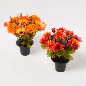 Homescapes Artificial Autumn Flowers in Pot, Artificial Flower Bouquet Set of 2