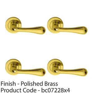 4 PACK - Concealed Door Handle Set - Polished Brass Lever on Round Rose Rotund End