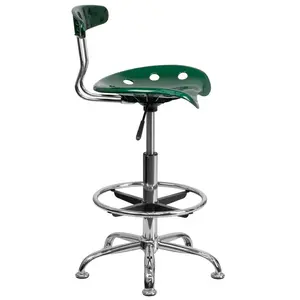 Vibrant Chrome Drafting Stool with Tractor Seat Green