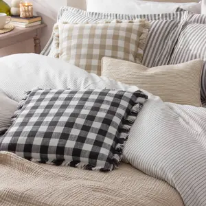 Yard Barton Check Fringed Feather Rich Cushion