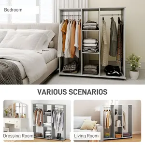 HOMCOM Mobile Double Open Wardrobe w/ Clothes Hanging Rail Clothing Grey