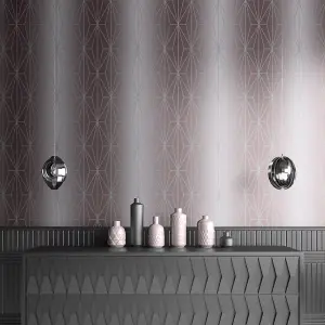 Muriva Blush & Silver Geometric Metallic effect Embossed Wallpaper