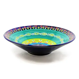 Classic Spanish Hand Painted Pattern Kitchen Dining Extra Large Conical Bowl 38cm Blue/Green