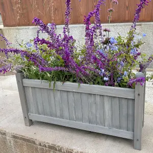 Wooden Grey Rectangular Planter Garden Flower Display Box Plant Pot Raised Bed Trough