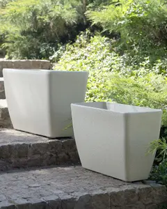 Set of 2 Flower Pot Stone Beige 60 x 27 x 41 cm BARIS