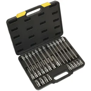 30pc Hex Key Socket Bit Set - 1/2" Square Drive - 5mm to 14mm - 200mm Long Shaft