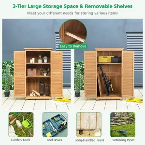 Costway Outdoor Fir Wood Storage Shed Garden Tool Cabinet Locker Tall Vertical Organizer