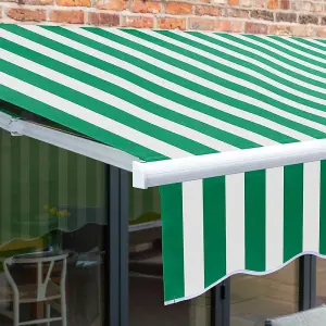 Primrose Awnings 3.0m x 2.5m Retractable Manual Green & White Awning Outdoor Patio Canopy