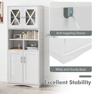 COSTWAY 145 cm Tall Bathroom Cabinet Kitchen Cupboard Sideboard Cabinet w/ Acrylic Doors