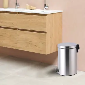 Metal 12L Chrome Pedal Bin Kitchen Toilet Rubbish Hygienic Home Paper Dustbin