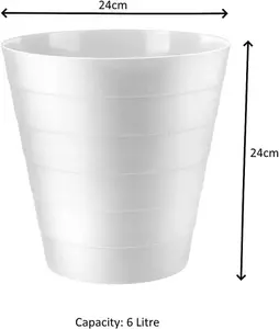 MantraRaj Pack Of 2 Plastic Waste Paper Bin 6L Round Waste Basket Trash Can Lightweight Rubbish Bin (White)