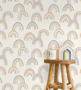 Boho Rainbow Orange/Pink/Blue Children's Wallpaper