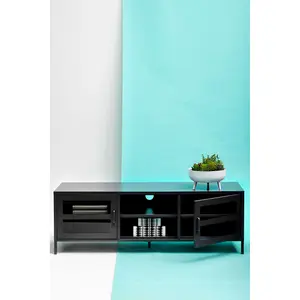 Interiors By Premier Classic Two Door Black Metal Media Unit, Industrial Livingroom Media Unit, Versatile Shelving Media Unit