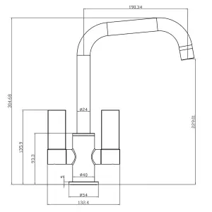 Liquida W18BN Twin Lever D Shape 360 Degree Brushed Nickel Kitchen Tap