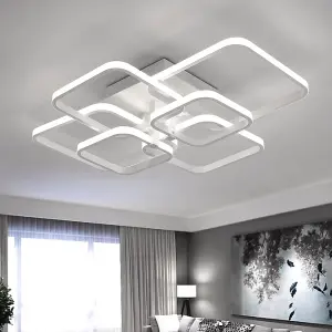 6 Lamp Square Modern Acrylic LED Energy Efficient Semi Flush Ceiling Light Fixture Cool White