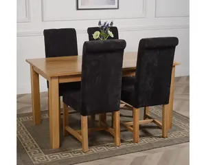 Oslo 150 x 90 cm Medium Oak Dining Table and 4 Chairs Dining Set with Washington Black Fabric Chairs