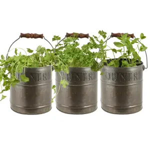 Set of 3 Aged Zinc Indoor Outdoor Garden Planter Pots