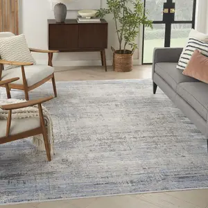 Blue Grey Modern Abstract Easy To Clean Living Room Bedroom & Dining Room Rug-160cm X 229cm