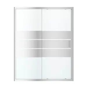 GoodHome Beloya Argenté Silver effect Mirror Striped pattern Sliding Shower Door (H)195cm (W)160cm