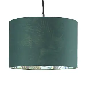 Stylish Forest Green Cotton Fabric Lamp Shade with Inner Jungle Palm Tree Print