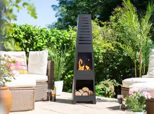 La Hacienda Malmo Steel Chiminea with Log Store - L 36 cm x W 36 cm x H 150 cm