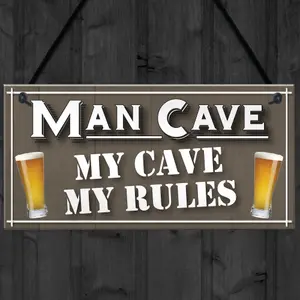 Red Ocean My Cave My Rules Man Cave Home Bar Pub Husband Hanging Plaque Shed Gift Sign