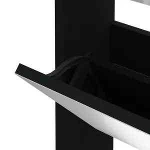 Shoe Cabinet with Mirror 3-Layer Black 63x17x102.5 cm